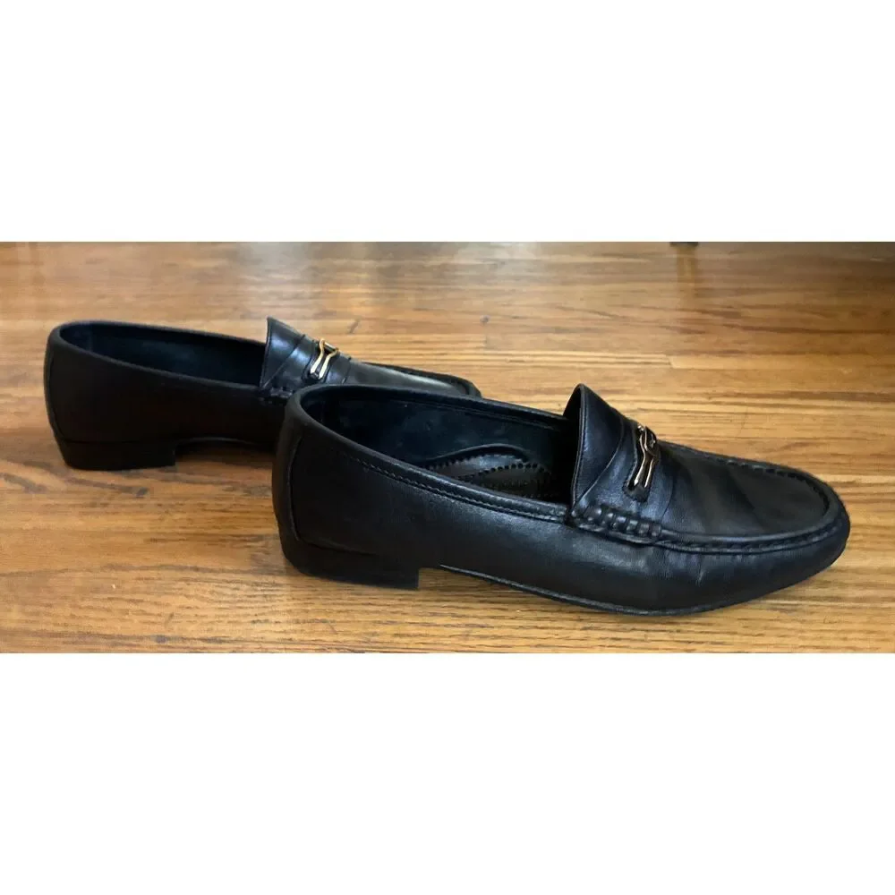 Salvatore Ferragamo Black Leather Horsebit Slip On Loafer Shoes   Mens Size 8.5